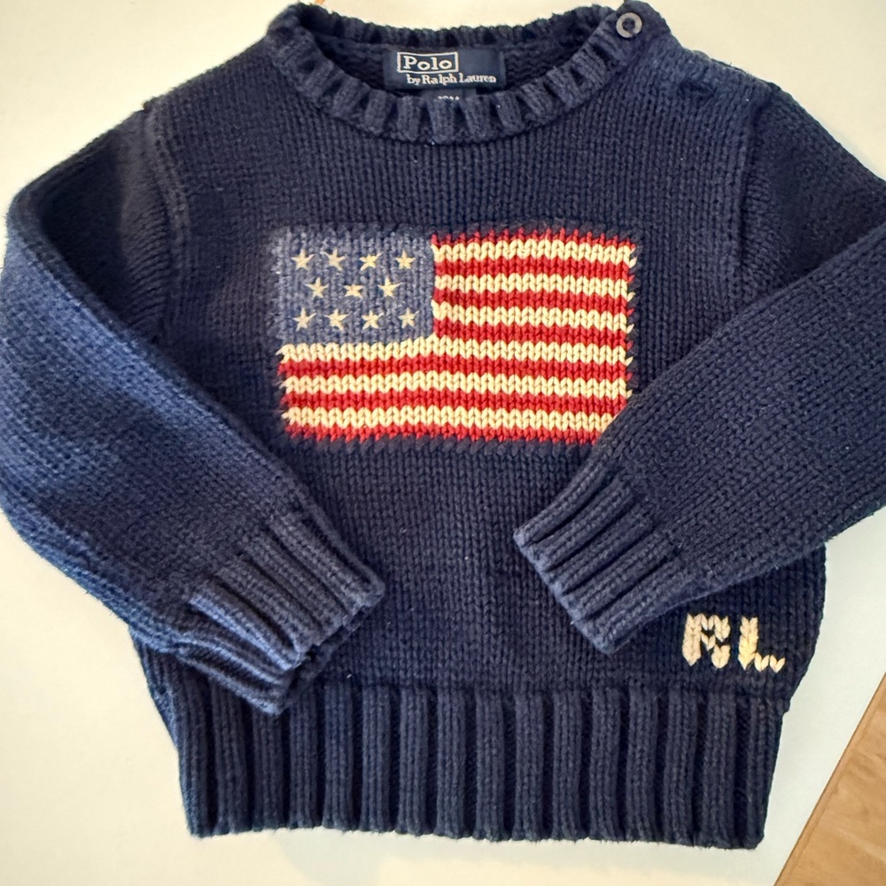 Polo by Ralph Lauren Navy Knit Sweater with Flag Patch
